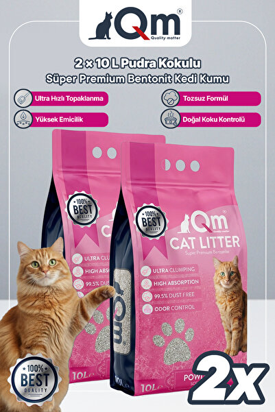 Qm Cat Litter Qm Pudralı Süper Premium Bentonit Kedi Kumu 10 L x 2 Adet