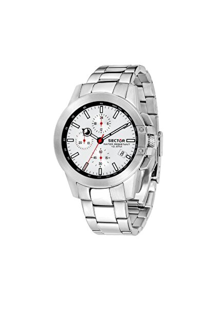 Sector Ceas 480, Cronograf, inox argintiu, cadran alb, secundar rosu, carcasa...