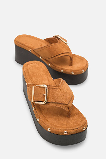 Solo Bag Women's Suede Flip-Flops with Buckle Detail, Padded Sole, Daily Comf...