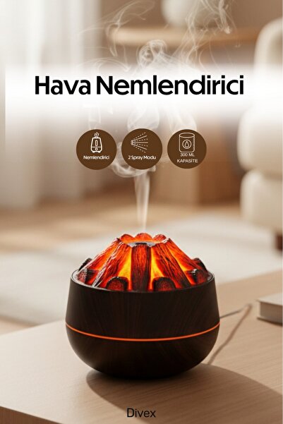 Divex Volkan Alev Efektli Şömine Hava Nemlendirici - Magma Buhar Difüzörü - Ş...