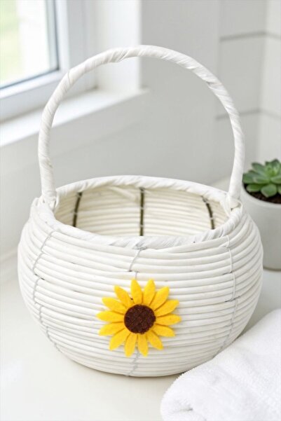 Bereketli Store Ψάθινο καλάθι Samah Papatya με λεπτομερή λαβή |   Στρογγυλό Λ...