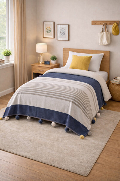 Livoras Home Colorway Tek Kişilik Ponponlu Battaniye