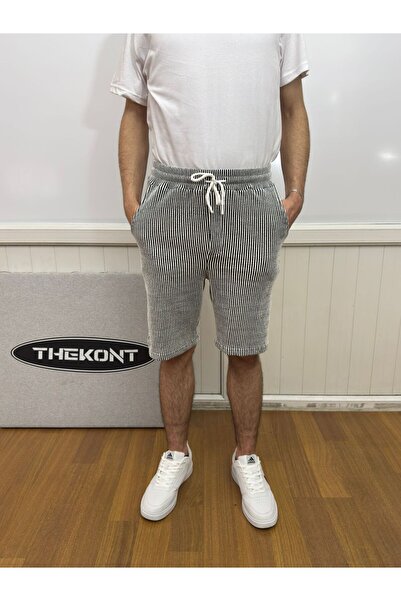 THEKONT Waterway Striped Fabric Shorts with Back Pocket Detail Unisex Shorts