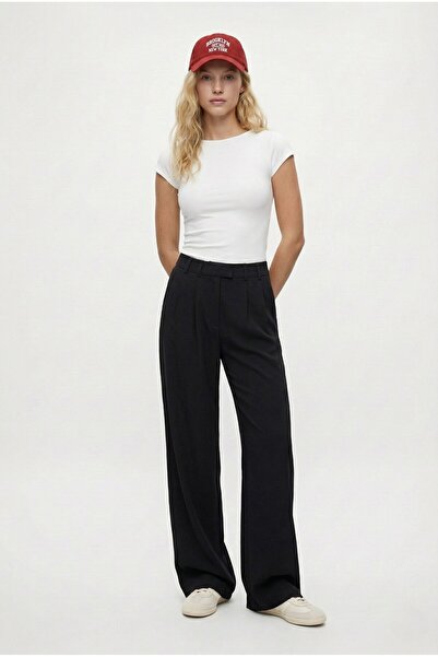 Ritnice Kadın New Flow Kanca Kapamalı Cepli Siyah Kumaş Pantolon