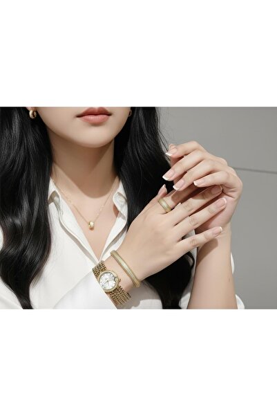 GLAMORA Women's watch zircon waterproof watch with 4-piece zircon set gold co...