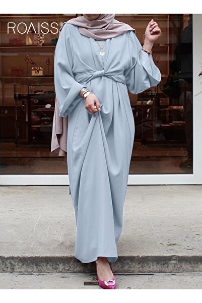 ROAISS Abaya with Belt for Women Ladies Long Sleeve Dress Classic Style Long ...