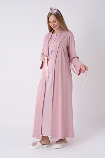 ERDENİZ TEKSTİL Hamile Gecelik ve Sabahlık Takımı – Lohusa Gecelik Seti, Dant...