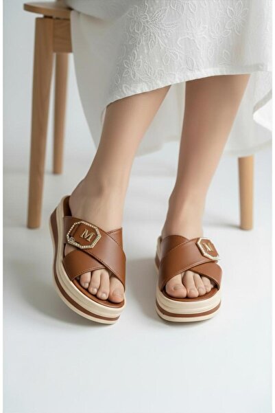 mustey Παντόφλες από μαλακό δέρμα με σφήνα σόλα, κατάλληλες για καθημερινή χρήση