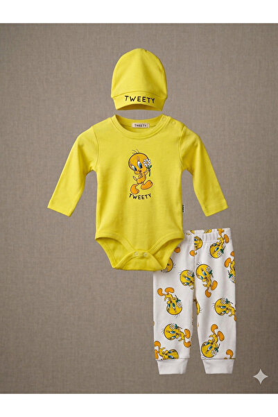 tinytrends Unisex Bebek %100 Pamuk Tweety Tulum Şapka 2'li Takım