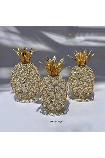 city gold 3'Lü Ananas Figürlü Kristal Dekoratif Aksesuar 15-17-19cm