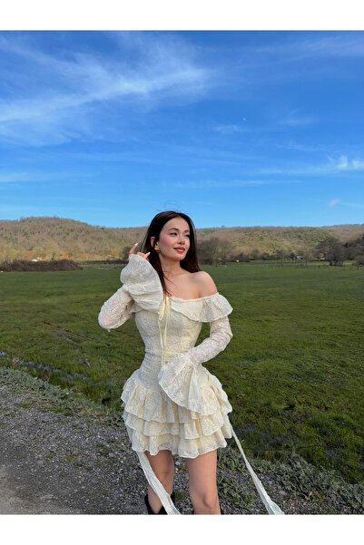 mylove Lace Ruffle Dress Beige