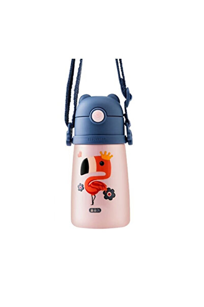 Beddybear Termos pentru copii cu mânere și pai, Flamingo, 320 ml, Roz