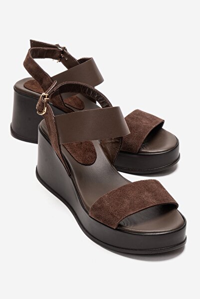 LuviShoes Γυναικεία πέδιλα με τακούνι LOLANTHE από γνήσιο δέρμα καφέ/καστόρι