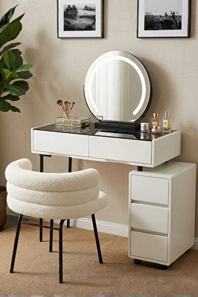 Generic Modern Dressing Table with Mirror and Chair Makeup Vanity Desk with S...
