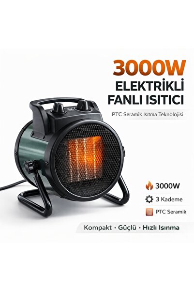 SMAYLİNG Elektrikli Fanlı Isıtıcı 3000W PTC Seramik 3 Kademeli Taşınabilir Is...