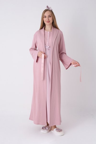 ERDENİZ TEKSTİL Maternity Nightgown and Robe Set – Maternity Nightgown Set, Cotton Viscose with Lace Detail