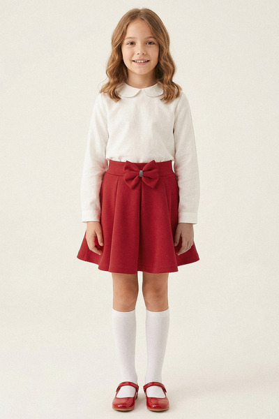 kinderos Girls' Flared Skirt with Bow and Elastic Waist - 26Y 2652