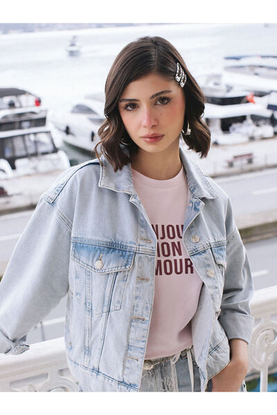 LC Waikiki سترة جينز نسائية ذات ياقة قميص زرقاء