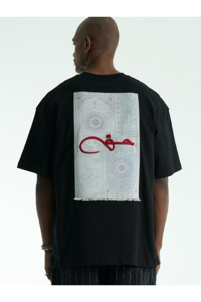 Chirkef Unisex Black Oversize 100% Cotton Back and Front Printed Crew Neck St...