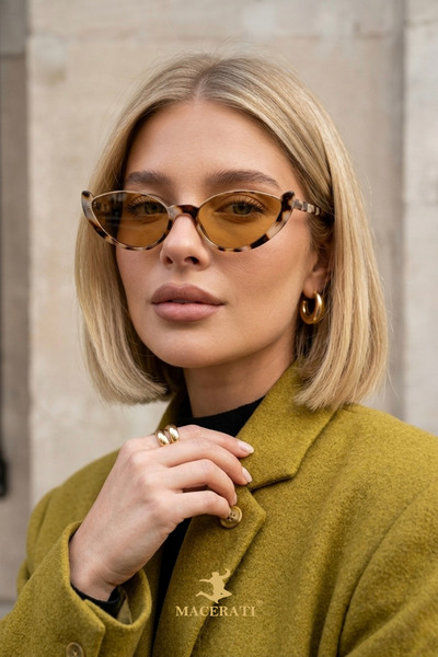 MACERATİ Edda Noir Women's Cat Eye Trend Leopard Gold Framed Ultra Light Blac...