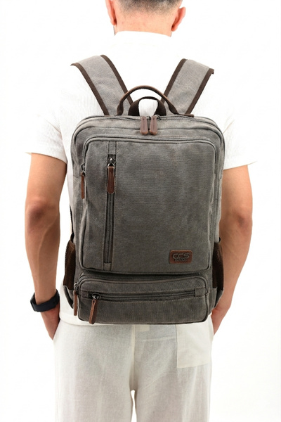 ÇÇS 51572 Cotton Canvas Backpack with Laptop Compartment School Bag Gray