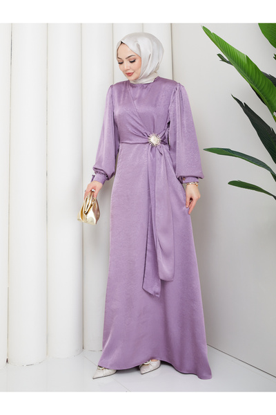 EFSUN MODA Women's Brochette-Detained Premium Jacquard Satin Fabric Tunic Dress