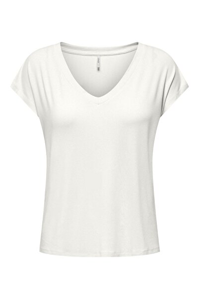 ONLY ONLRILLA S/S V-NECK TOP JRS Kadın Beyaz T-Shirt - 15315776