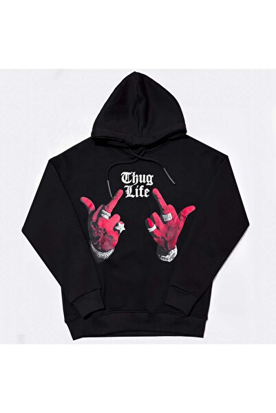 vulgariromania Hanorac Oversize Negru Bărbați – Thug Life Print Streetwear - S