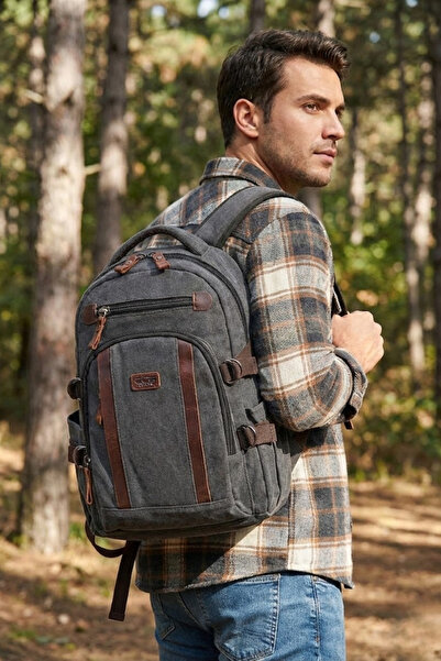 ÇÇS 31509 Cotton Canvas Backpack with Laptop Compartment School Bag Black