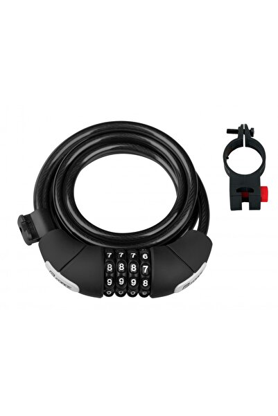 Force Lacăt spiralat Lux cu cod, 180cm/8mm, cu suport negru