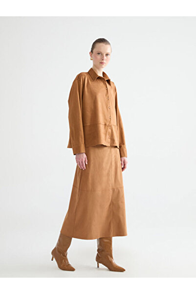 LC Waikiki Rmz Gi̇yi̇m Farkiyla Zippered Waist Suede Look A-Line Skirt