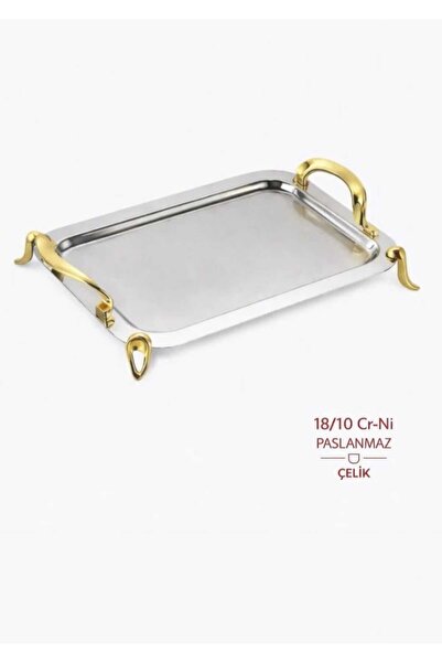 ÖZLİFE ECRİN Büyük Boy 48x34 cm Çelik Paslanmaz Ayaklı Tepsi 329