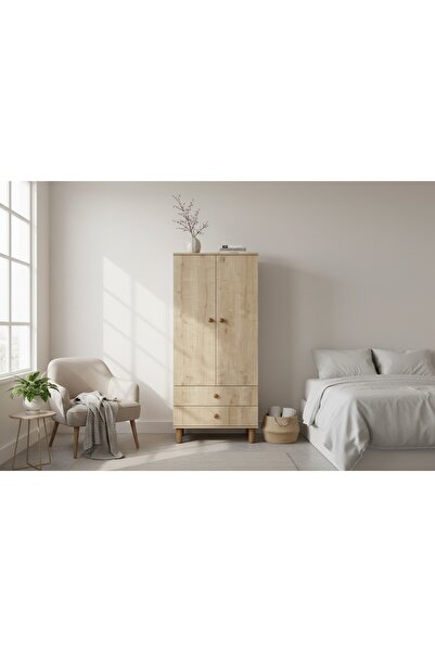 Cozibo Oslo 2 Kapılı 2 Çekmeceli Dolap - Çok Amaçlı Dolap - Giysi Dolabı