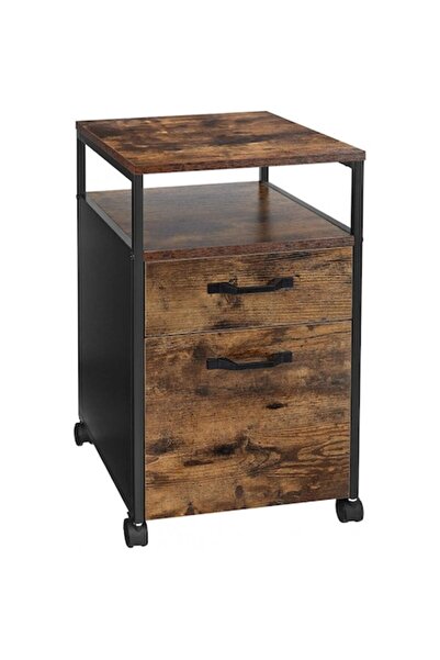 OEM Comodă model Ember, Maro rustic/Negru, 41x45x66 cm