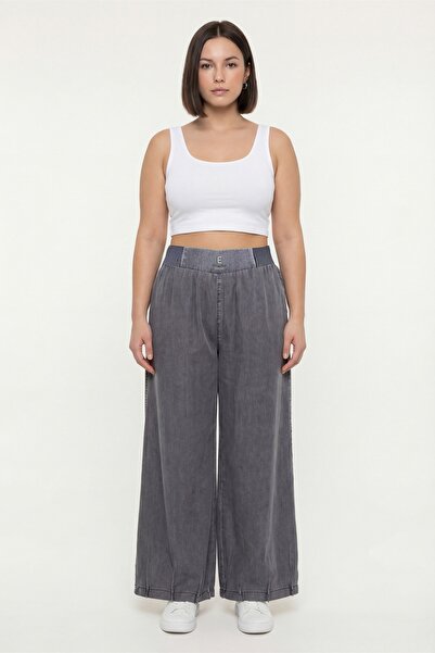 EXİTLİNE Women's Black Summer High Waist Elastic Detailed Trousers