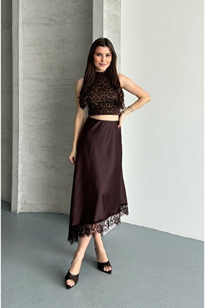 Lovely butik YENİ SEZON MODELİ SATEN ASİMETRİK ETEK - DANTEL DETAYLI ŞIK VE M...