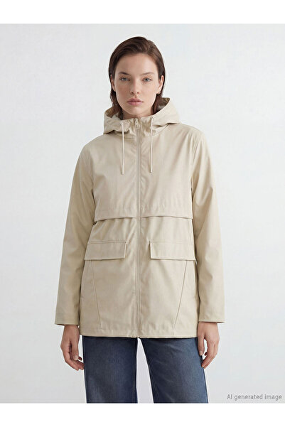 LC Waikiki Beige Hooded Women's Raincoat