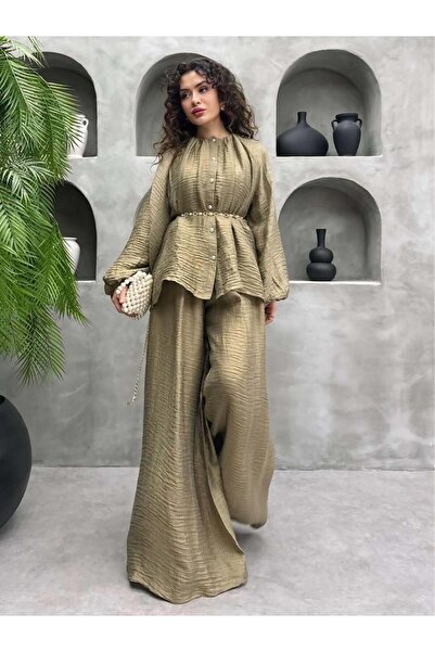 Cardella Set din țesătură turcoaz cu centură perlată – Set elegant din două p...