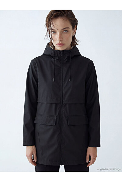 LC Waikiki Black Hooded Women's Raincoat