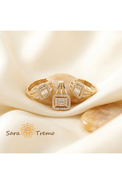 SaraTremo Set Regal Strălucitor – Set de bijuterii placate cu aur de 14K cu c...