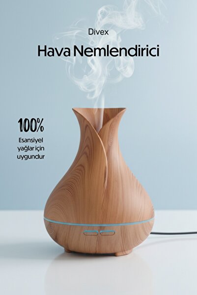 Divex Lale Tasarımlı Ultrasonik Hava Nemlendirici - 400ml Aromaterapi Difüzör...