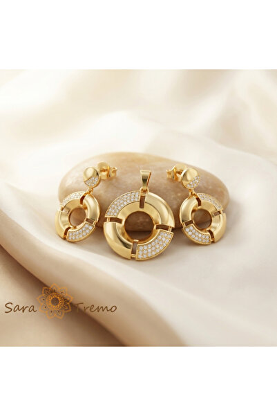 SaraTremo Set Echilibrul Aurului – Set bijuterii placat cu aur 14K cu cristal...