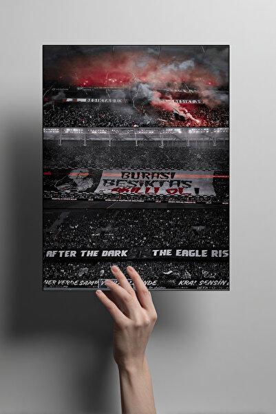 Metalino Siyah Beyaz Taraftar Pankart Metal Poster Dekoratif Taraftar Duvar T...