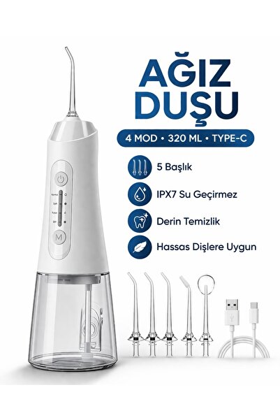 SMAYLİNG Şarjlı Ağız Duşu 320ML Su Hazneli Type-C Ağız İçi Temizleme Cihazı 5...