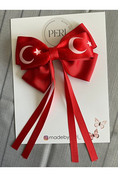 MADE BY PERİ مشبك شعر أحمر منقوش بنمط الهلال والنجمة - إكسسوار شعر للأطفال بت...