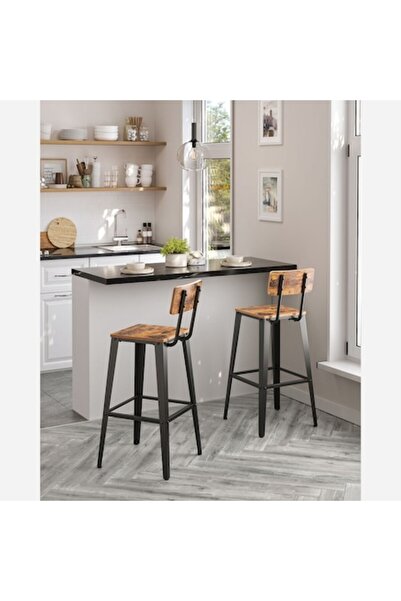 OEM Set de 2 scaune de bar Model Ellis, Maro rustic/Negru