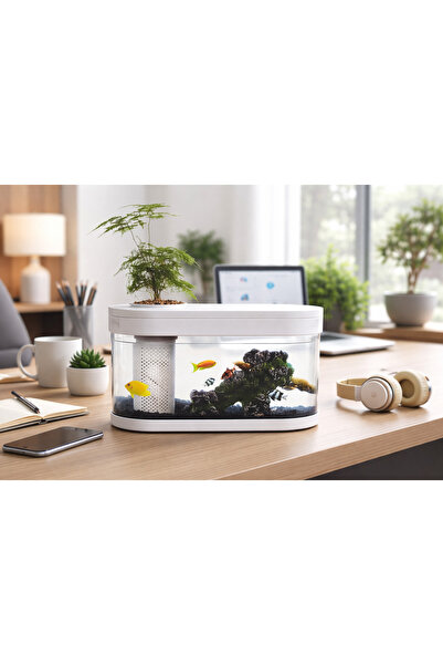 Smart Aquaponics Aquarium with Planter – Self-Cleaning Fish Tank with Built-i...