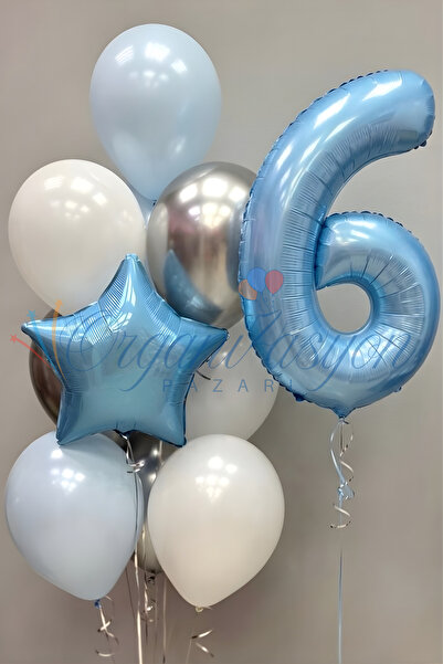 Organizasyon Pazarı Açık Mavi 6 Yaş Rakam Balon Seti Mavi Yıldız Folyo Doğum ...
