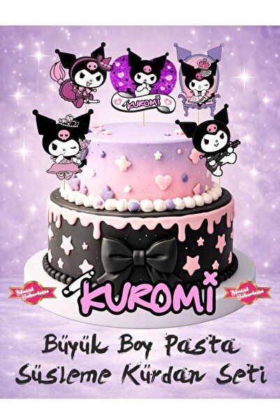 Masal Şekerleme Kuromi Büyük Boy Özel Kesimli Pasta Süsleme Kürdan Seti, Cake...