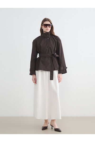 LC Waikiki Women's Trench Coat with High Collar and Belt
